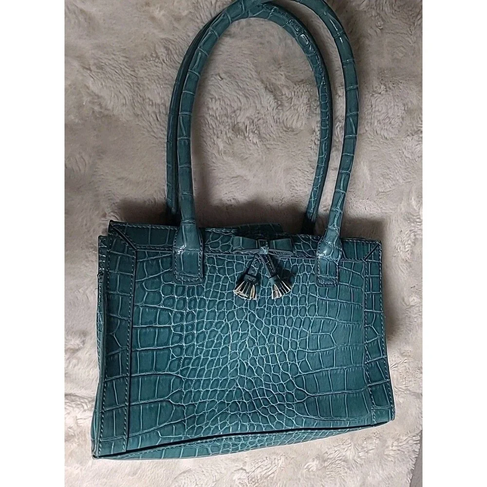 Vintage Liz Claiborne Faux Croc Leather Purse Tote Snap Closure Hippie Boho Y2K